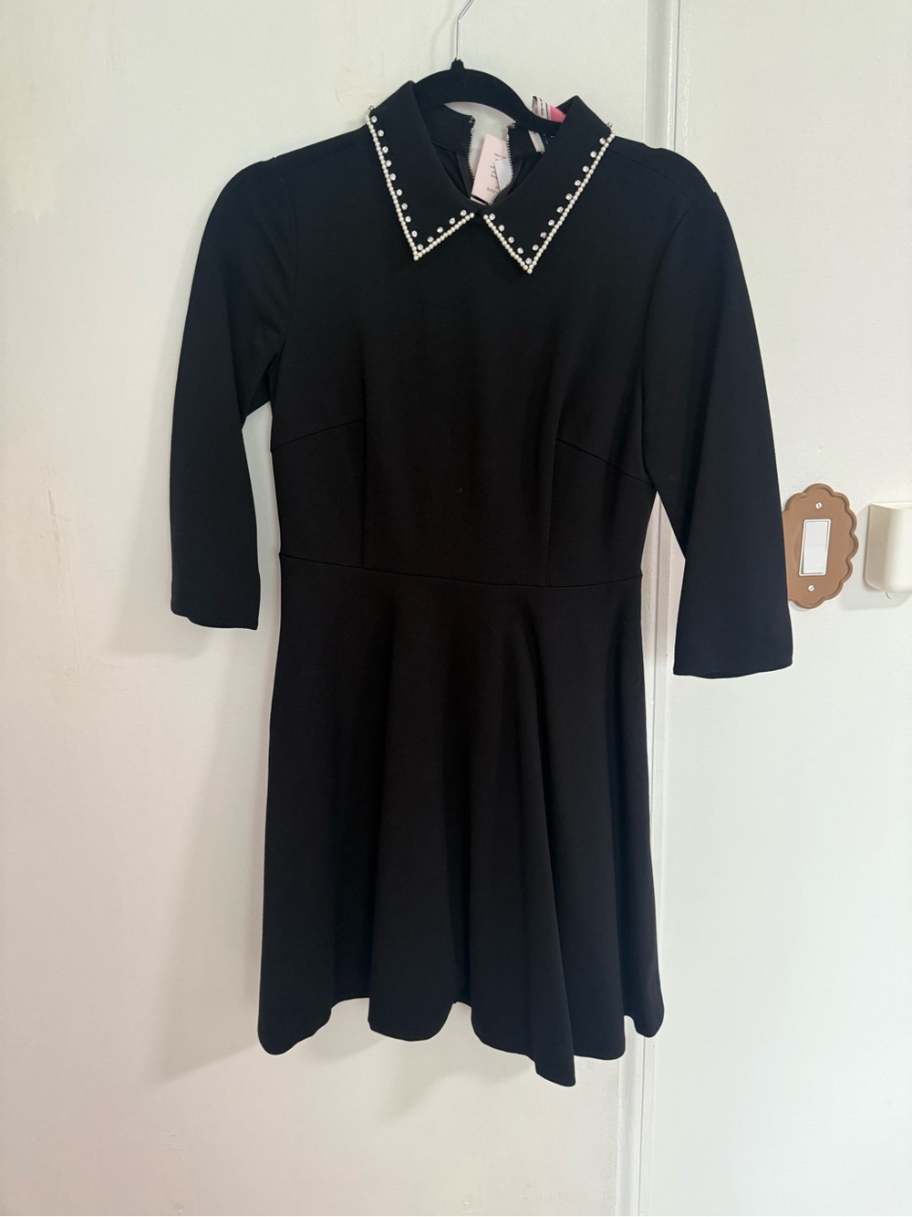 kate spade Black Pearl-Embellished Collar Fit & Flare Dress